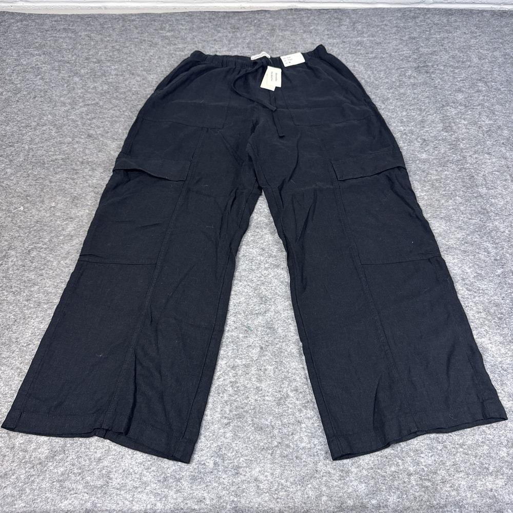 Abercrombie Fitch Pants Womens Medium Black Linen Cargo Tia Booth Trousers NWT